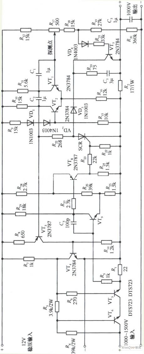 Ordinary 1000 V High Voltage Output DC Regulated Power Supply Circuit