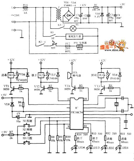 pic16c54 control Gree electronic sterilizer circuit