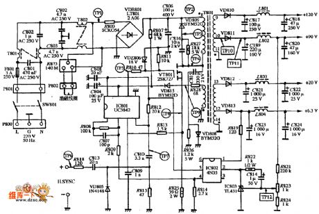 SVGA color display DELL VI-1428 power supply circuit