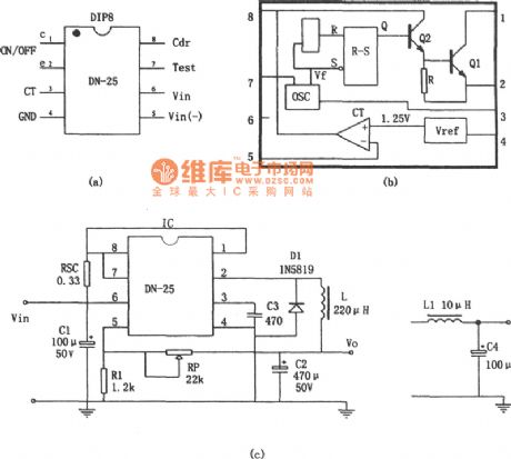 The switch steady power supply circuit consisting of DN-25 single chip switch regulator