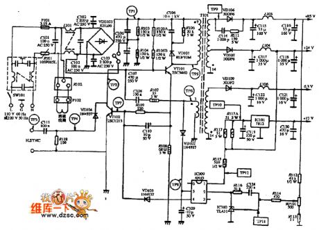 display TYSTAR TY-1412 type power supply circuit
