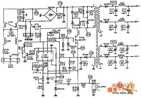 SGVA color display FUJITSU FMV-DPS84Y2 type power supply circuit