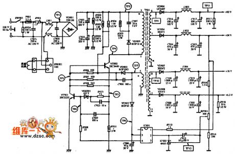color display SAMPO KOS-1429 type power supply circuit