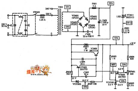 CGA NEC JB-1410P2B type monochrome display power supply circuit
