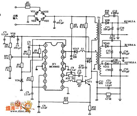 VGA color display PGS MC1401 type power supply circuit