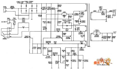 color display IBM PC-I type power supply circuit