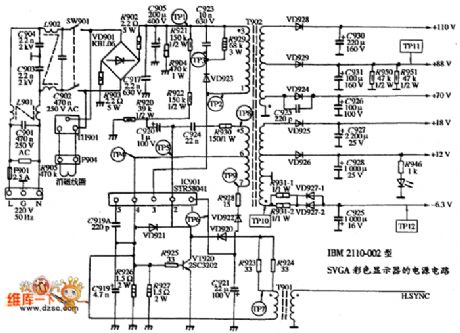 IBM 2110-002 type SVGA color display power supply circuit