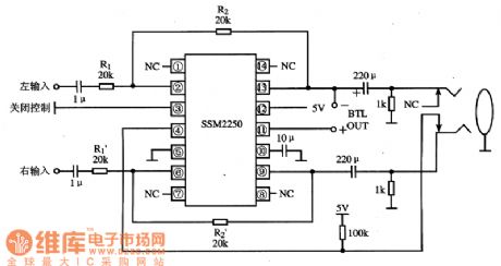 SSM2250 multi-function low-power amplifier integrated circuit