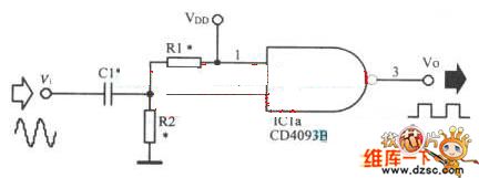 CD4093 sine wave switching to square wave circuit