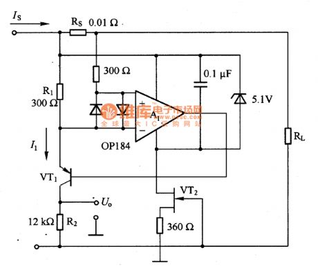 The high-end current monitor circuit formed by OP184