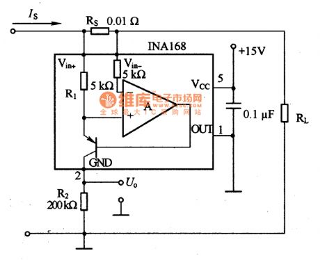 The high-end current monitor circuit formed by INA168