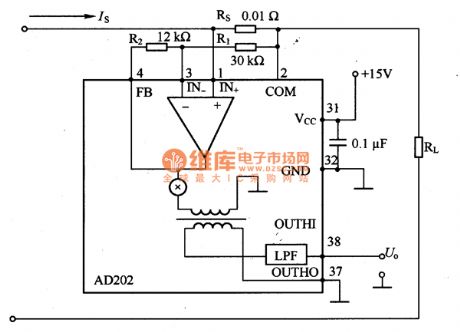 The high-end current monitor circuit formed by AD202
