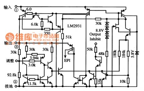 Internal Circuit Diagram of LM2931 Integrated Circuit