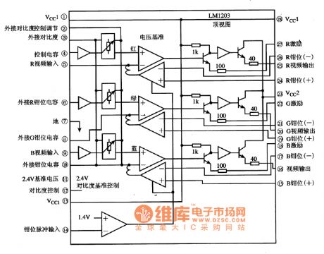 Internal Circuit Block Circuit Diagram of LM1203 Integrated Circuit