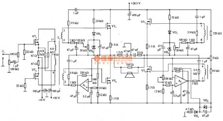The push-pull power amplifier circuit formed by MOSFET