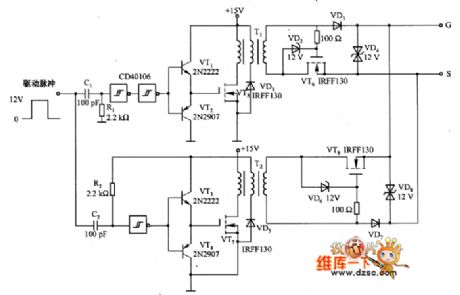 power MOSFET gate drive constituted by the transistor and others circuit