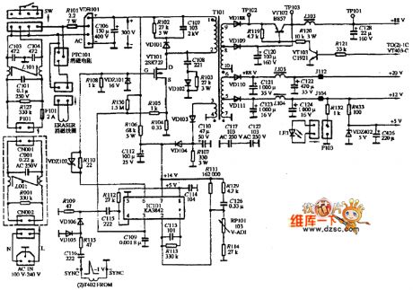 SVGA color monitor ENVISION EC-1469 type power supply circuit