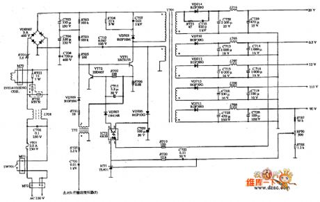 Color display DATAS HC-7423 type power supply circuit
