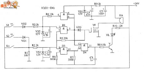 The sound and light alarm circuit diagram 1 for industrial instrumentation