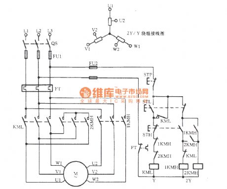 Three-phase motor double speed 2Y / Y connection speed regulation circuit