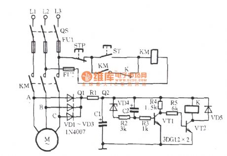 Three-phase motor phase-off protection circuit