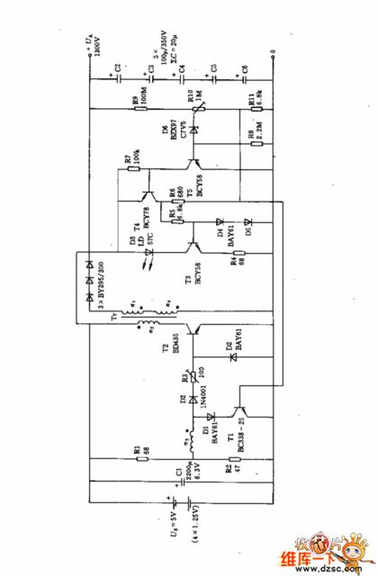 Voltage converter circuit uses the RC link to produce the control frequency