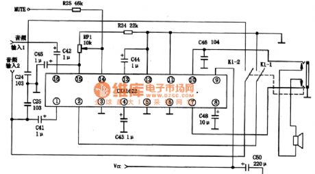 CXAl622 dual-audio power amplifier circuit