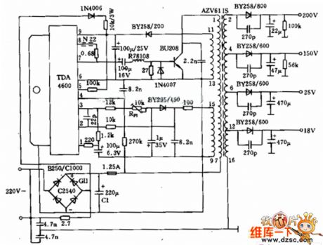 Blocking communication device power supply circuit uses the TDA4600