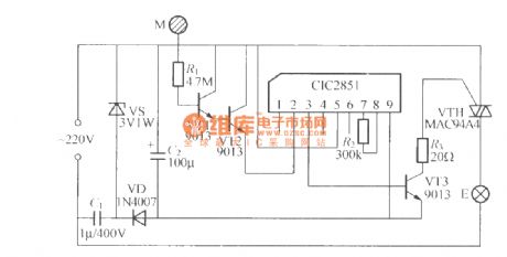 Touch type delay lamp circuit using music IC(CIC8251)