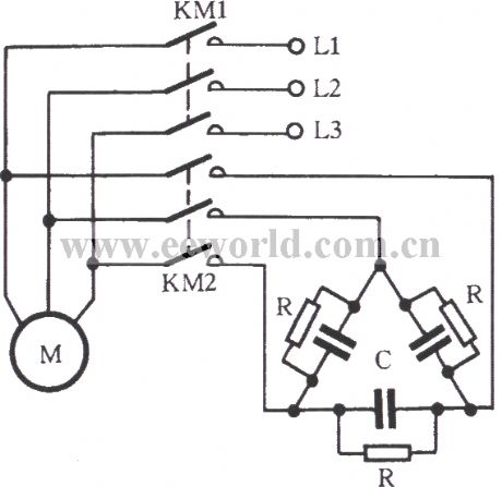 Three-phase motor self-motivation brake circuit
