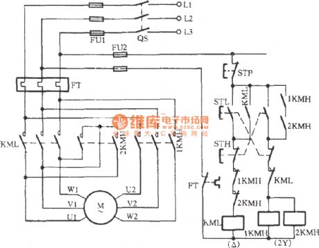 Three-phase electric dual-speed 2Y / △ connection speed control circuit(b)