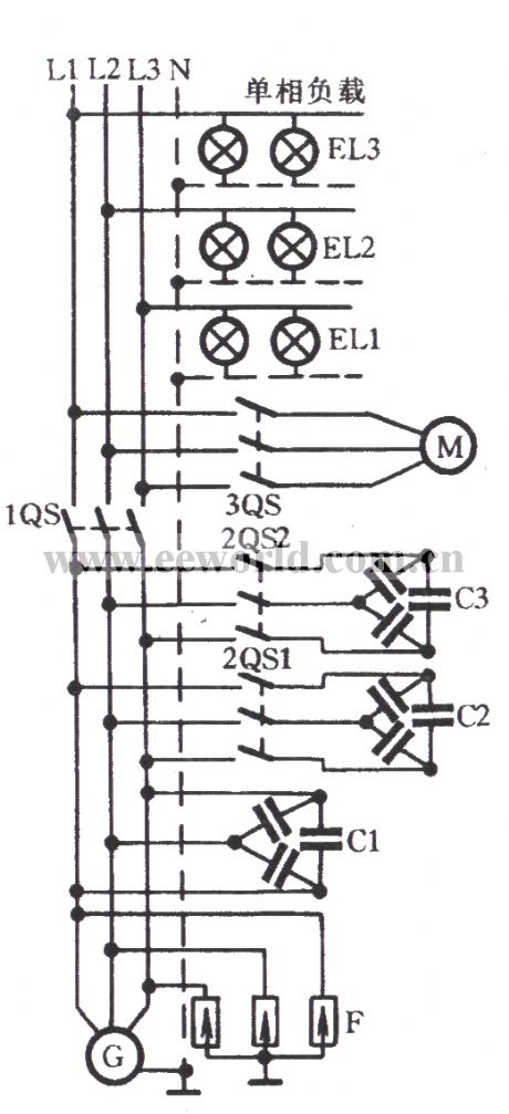 Three-phase motor used for asynchronous generator load distribution circuit
