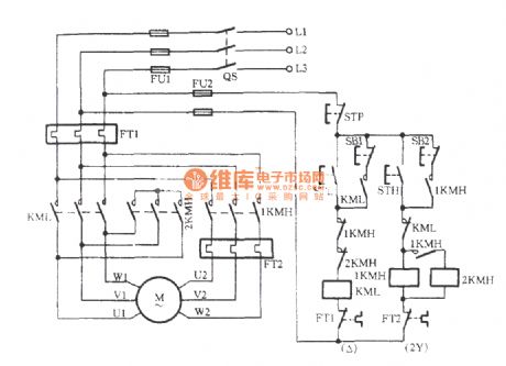 Three-phase motor dual-speed 2Y / △ connection speed control circuit (c)
