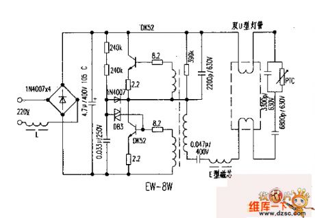 EW-8W electronic ballast circuit diagram