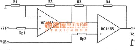 Subtraction Circuit of Two Operational Amplifiers Input from Inphase End