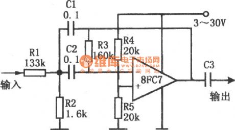Single Power Low Voltage Bandpass Filter Circuit
