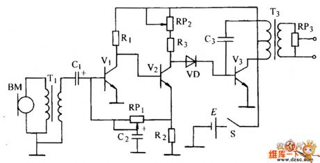 Transformer, RC circuit and direct-coupled amplifier circuit diagram