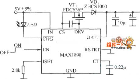 MAXl898 single Li+ battery linear charger circuit