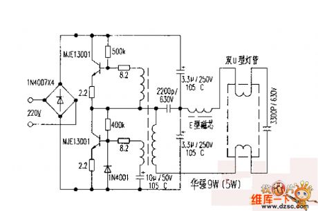 9 W (5 W) electronic ballast circuit diagram