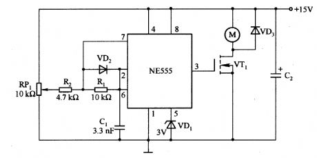 Motor control circuit composed of NE555