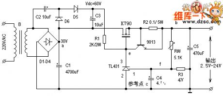 Precision regulated DC power supply circuit diagram made by TL431