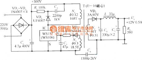 +12V, 0.5A single chip switching power supply circuit