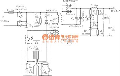 15V/3.5A 52W switching power supply circuit