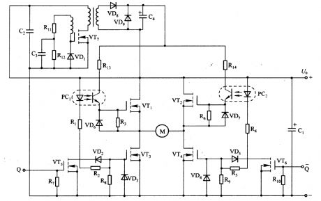 Motor positive, reversal rotation control circuit composed of MOSFET