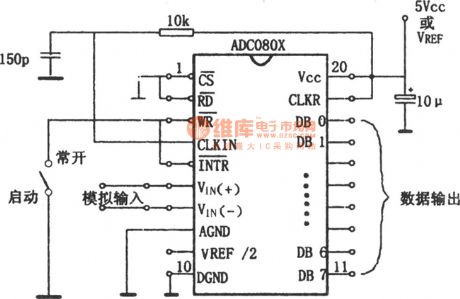 Self-excitation A/D converter circuit composed of ADC0801～0805