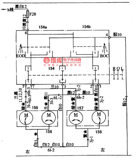 The electric control rear-view mirror circuit of Santana 2000