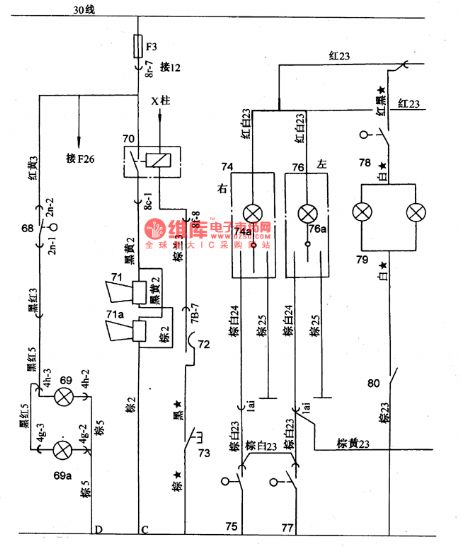 The brake lamp and loudspeaker circuit of Santana 2000