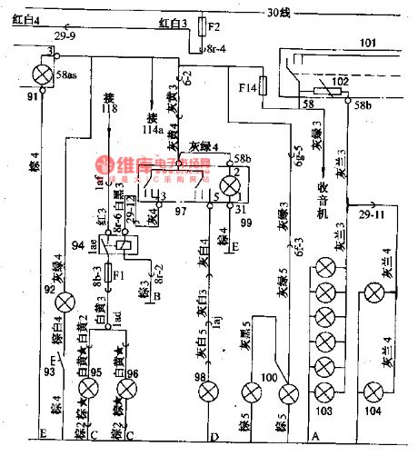 The lighting system, turn and danger alarm signal circuit of Santana 2000 (see as figure 1 and 2)