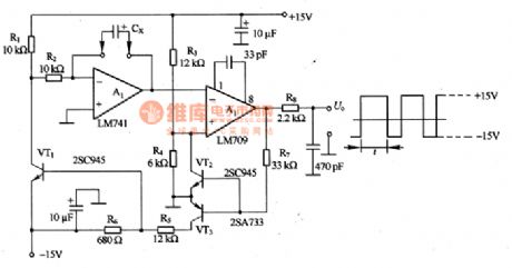 The capacitance test circuit composed of LM741