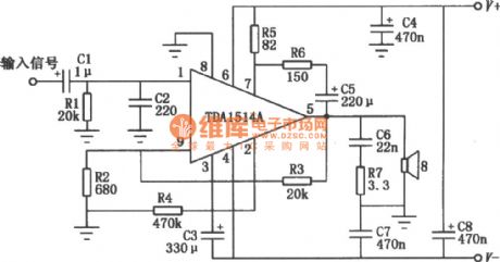 50W Hi-Fi Integrated Audio Power Amplifier (TDA1514A) Circuit